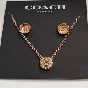 Coach New York Rose Gold Crystal
Necklace & Tea Rose Stud Earrings Set NWT